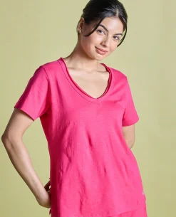 Nykd All Day V Neck Slub Cotton tee - NYLE512 - Raspberry sorbet