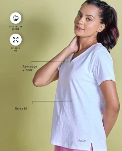 Nykd All Day V Neck Slub Cotton tee - NYLE512 - Bright White