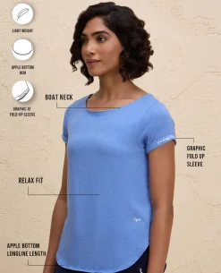 Nykd By Nykaa After Class Apple Bottom Flattering Longline Tee-NYAT272-Blue Melange