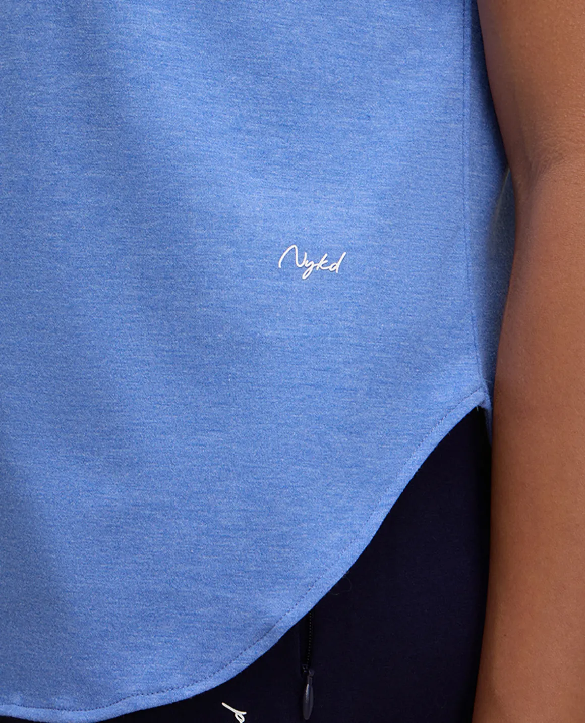 Nykd By Nykaa After Class Apple Bottom Flattering Longline Tee-NYAT272-Blue Melange