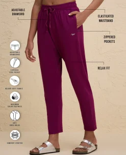 Nykd By Nykaa All Day Cotton Comfort Pant with Zip Pockets-NYAT502-Wine