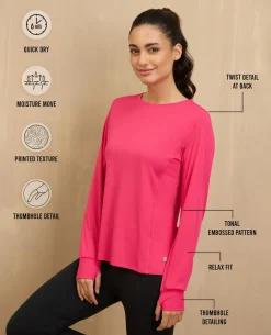 NYKD By Nykaa Back Twist Full sleeve Running Tee -NYK802-Red