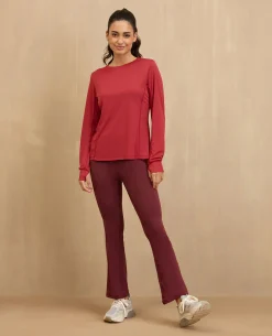 NYKD By Nykaa Back Twist Full sleeve Running Tee -NYK802-Maroon