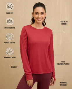 NYKD By Nykaa Back Twist Full sleeve Running Tee -NYK802-Maroon
