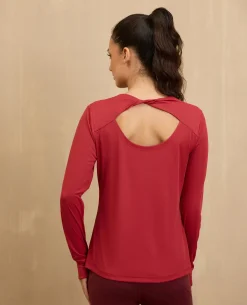 NYKD By Nykaa Back Twist Full sleeve Running Tee -NYK802-Maroon