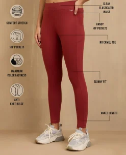 NYKD By Nykaa Comfort Leggings with Pockets! -NYAT401-Red