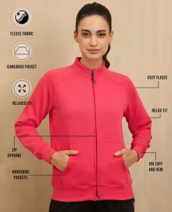 NYKD By Nykaa Cozy Fleece Zippered Jacket -NYLE704-Red
