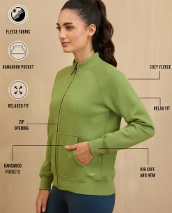 NYKD By Nykaa Cozy Fleece Zippered Jacket -NYLE704-Green