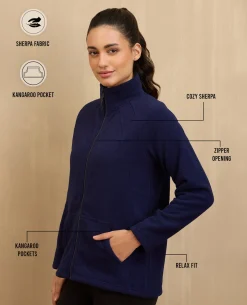 NYKD By Nykaa Cozy Sherpa Front open Jacket-NYLE701-Navy