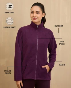 NYKD By Nykaa Cozy Sherpa Front open Jacket-NYLE701-Grape