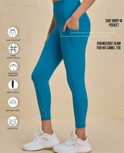 Nykd By Nykaa High Rise Legging with Reflective Print -NYK299-Teal