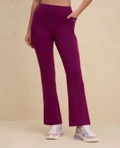 Nykd By Nykaa Iconic Cotton Flare Leggings with Pockets-NYAT503-Wine