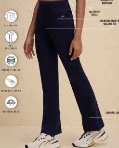 Nykd By Nykaa Iconic Cotton Flare Leggings with Pockets-NYAT503-Navy