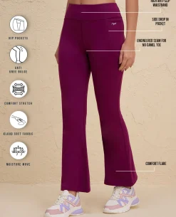 Nykd By Nykaa Iconic Cotton Flare Leggings with Pockets-NYAT503-Wine
