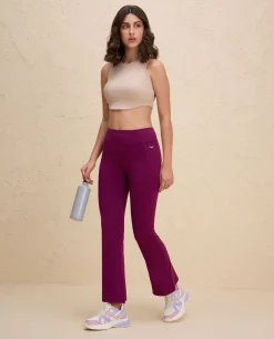 Nykd By Nykaa Iconic Cotton Flare Leggings with Pockets-NYAT503-Wine
