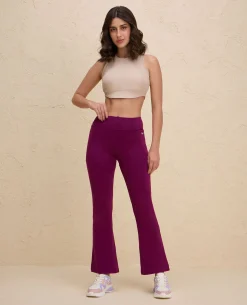 Nykd By Nykaa Iconic Cotton Flare Leggings with Pockets-NYAT503-Wine