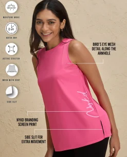 Nykd By Nykaa Quick Dry Stylised Tank Top Longline -NYK034-Pink