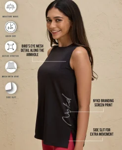 Nykd By Nykaa Quick Dry Stylised Tank Top Longline -NYK034-Jet Black