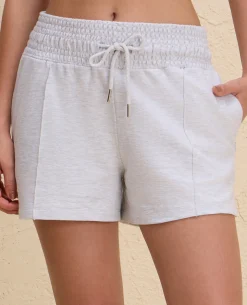 Nykd By Nykaa Summer Essential Smocked Waist Lounge Cotton Terry Shorts -NYLE603-Grey Melange