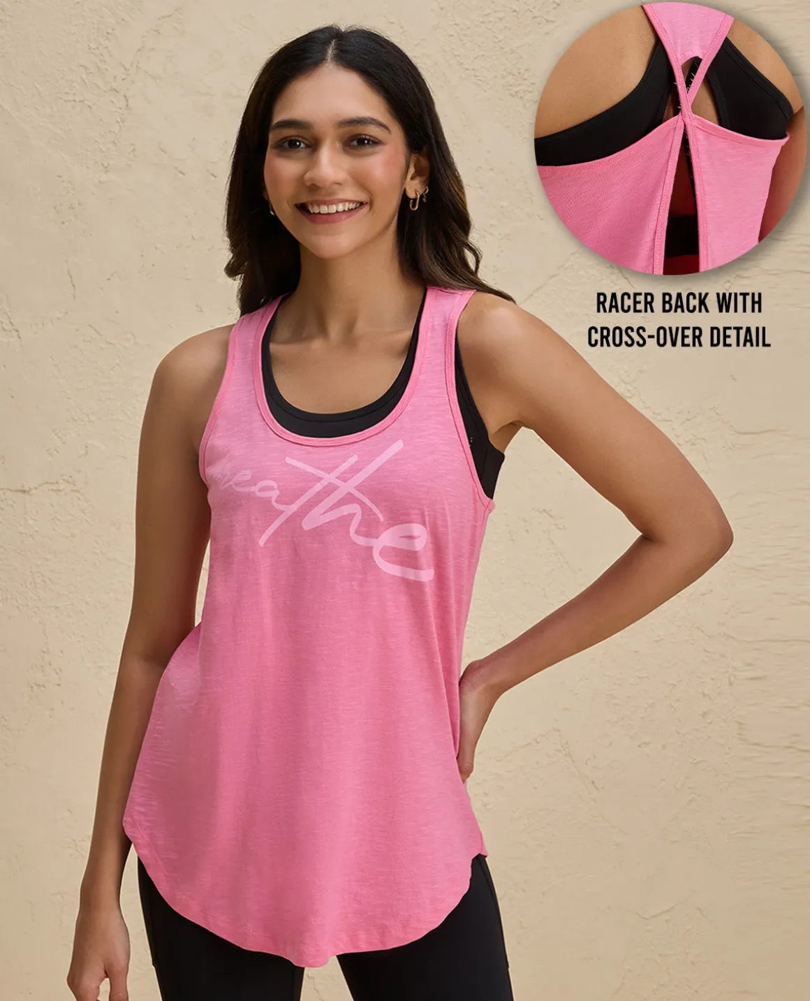 Nykd By Nykaa Summer Essential Cotton Slub Longline Tank -NYAT034-Pink
