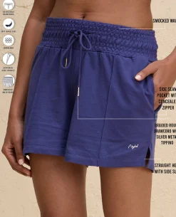 Nykd By Nykaa Summer Essential Smocked Waist Lounge Cotton Terry Shorts -NYLE603-Blue