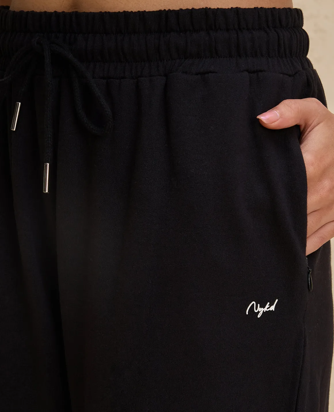 Nykd By Nykaa Summer Essential Comfort Cotton Terry Lounge Pants -NYLE606-Jet Black