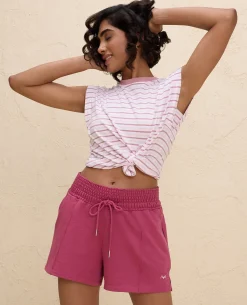Nykd By Nykaa Summer Essential Smocked Waist Lounge Cotton Terry Shorts -NYLE603-Grape