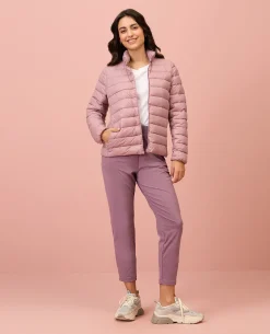 NYKD By Nykaa Ultra Light Weight Puffer Jacket with Inbuilt Bag (Set of 2)-NYAT405-Blush