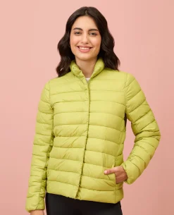 NYKD By Nykaa Ultra Light Weight Puffer Jacket with Inbuilt Bag (Set of 2)-NYAT405-Green