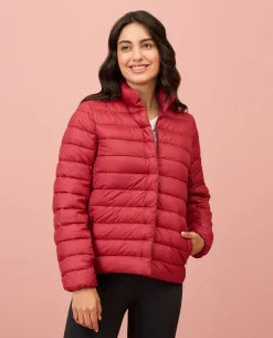 NYKD By Nykaa Ultra Light Weight Puffer Jacket with Inbuilt Bag (Set of 2)-NYAT405-Red
