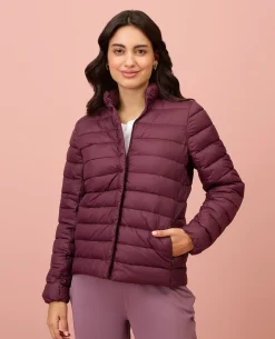 NYKD By Nykaa Ultra Light Weight Puffer Jacket with Inbuilt Bag (Set of 2)-NYAT405-Wine