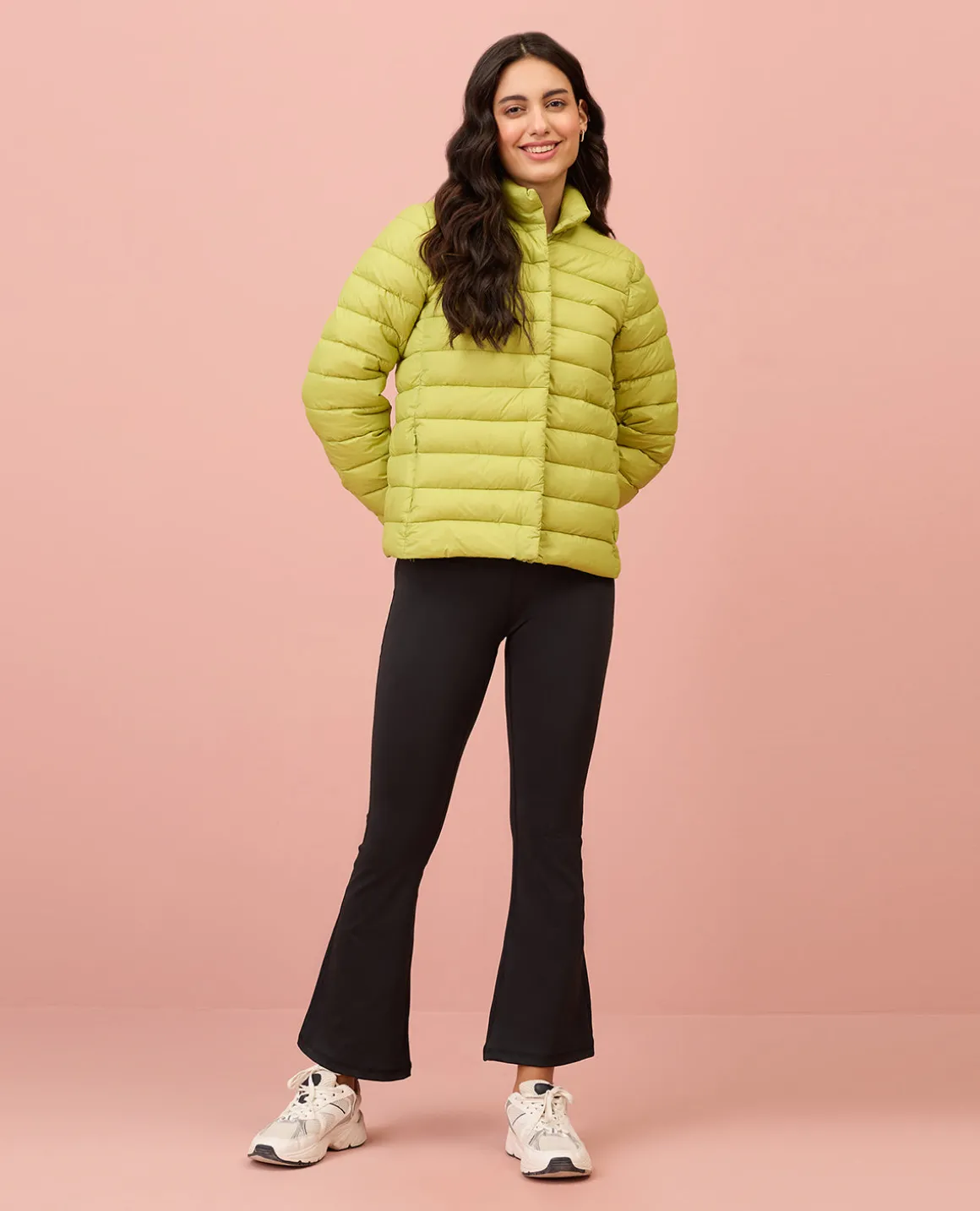 NYKD By Nykaa Ultra Light Weight Puffer Jacket with Inbuilt Bag (Set of 2)-NYAT405-Green