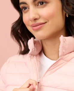 NYKD By Nykaa Ultra Light Weight Puffer Jacket with Inbuilt Bag (Set of 2)-NYAT405-Pink