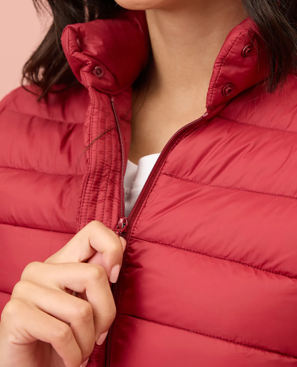 NYKD By Nykaa Ultra Light Weight Puffer Jacket with Inbuilt Bag (Set of 2)-NYAT405-Red