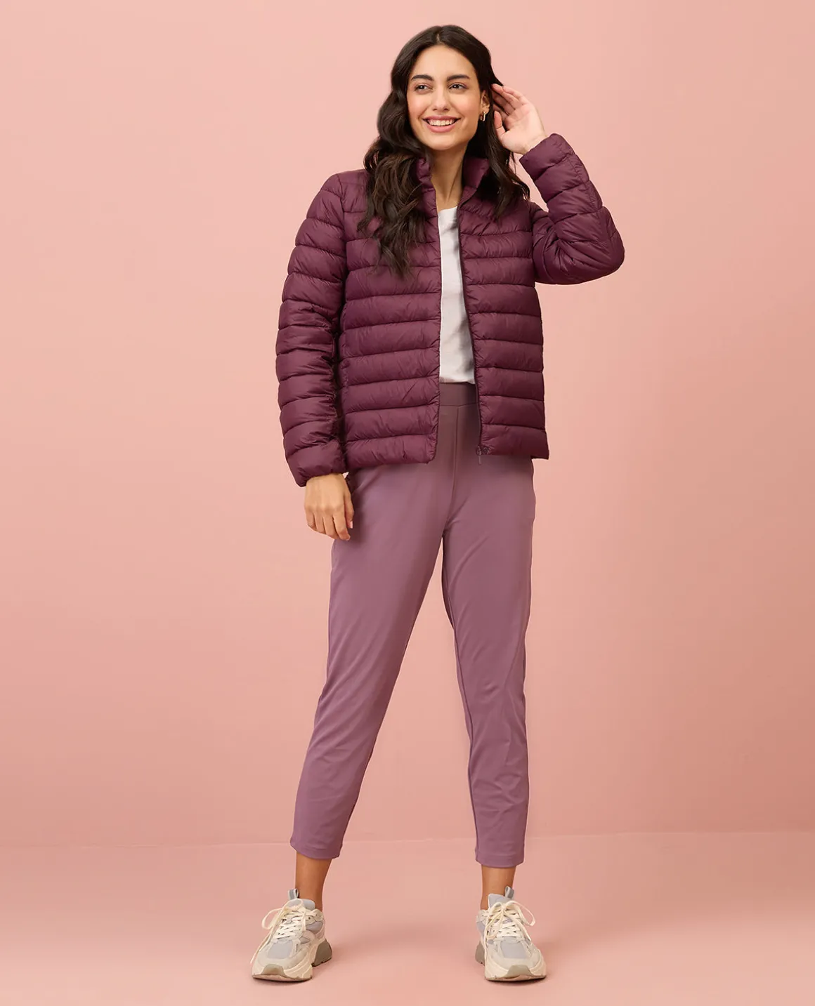 NYKD By Nykaa Ultra Light Weight Puffer Jacket with Inbuilt Bag (Set of 2)-NYAT405-Wine