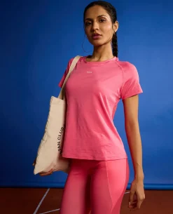 Regular Fit Basic Half Sleeves Top Pink