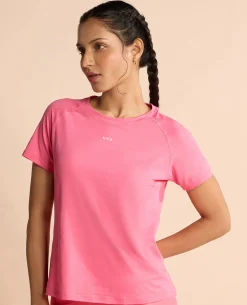 Regular Fit Basic Half Sleeves Top Pink