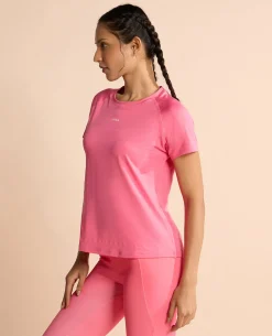 Regular Fit Basic Half Sleeves Top Pink