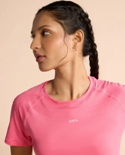 Regular Fit Basic Half Sleeves Top Pink