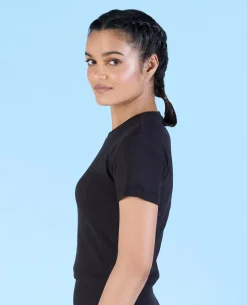 Ribbed Cotton Half Sleeve Top