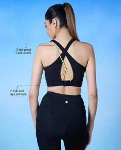 Sports Bra with Criss-cross straps and Back Closure - NYK310- Black
