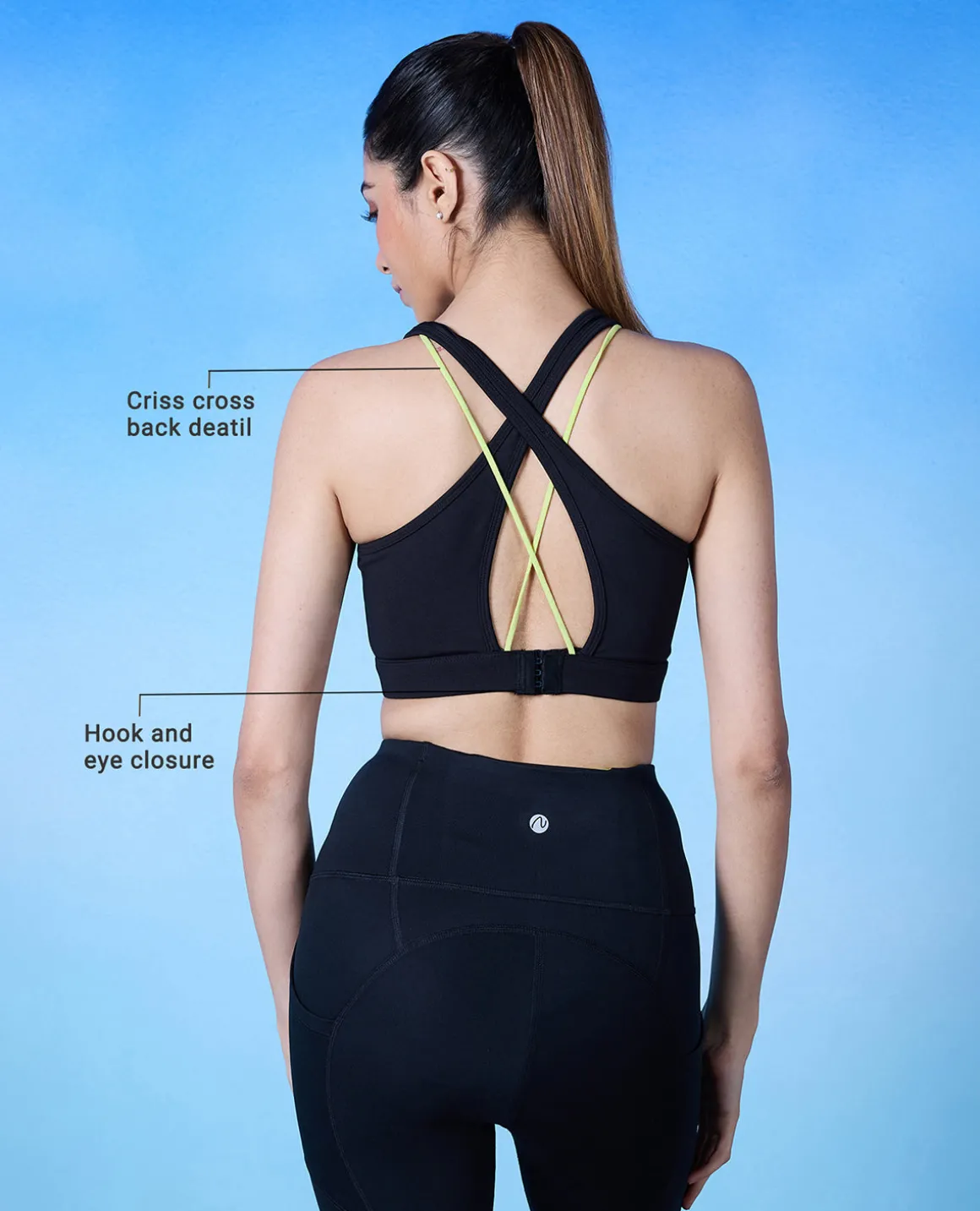 Sports Bra with Criss-cross straps and Back Closure - NYK310- Black