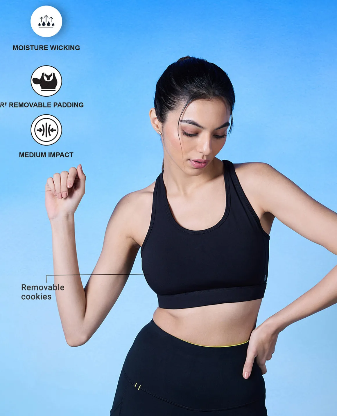 Sports Bra with Criss-cross straps and Back Closure - NYK310- Black