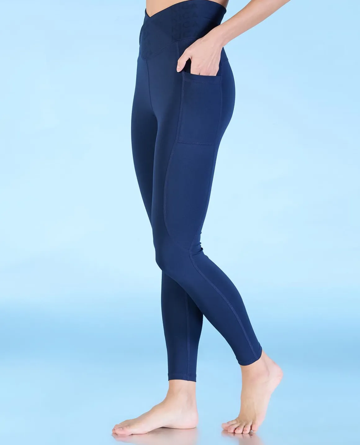 Women Cross Waist Mid Rise Leggings