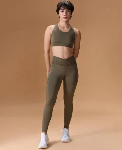 Women Cross Waist Mid Rise Leggings