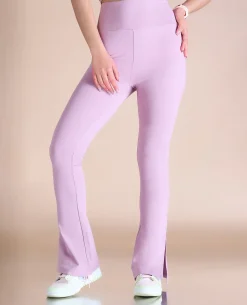 Women High Waist Cotton Side Slit Flared Pants