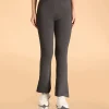 Women High Waist Cotton Side Slit Flared Pants