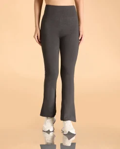 Women High Waist Cotton Side Slit Flared Pants