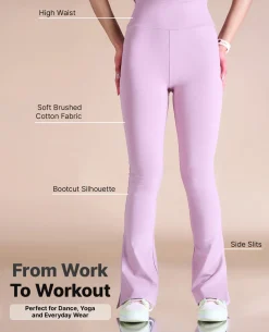 Women High Waist Cotton Side Slit Flared Pants