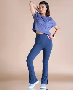 Women High Waist Cotton Side Slit Flared Pants